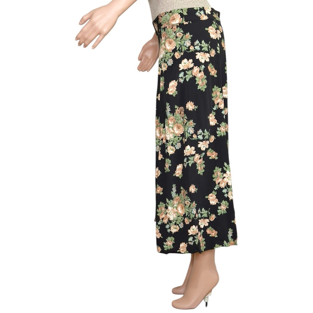 Sézane Black Peach Rose Floral A-Line Midi Skirt Size 10 | Made in Portugal | - Picture 9 of 9